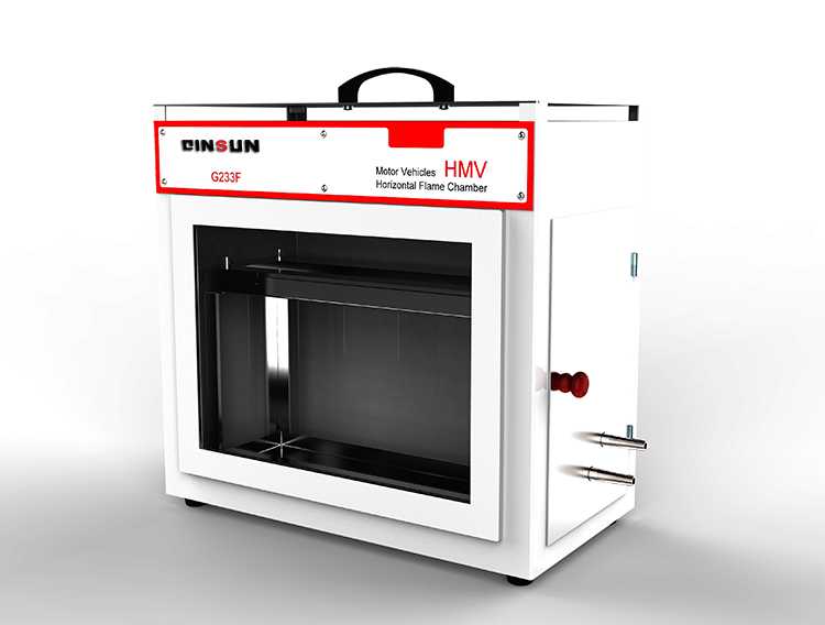 Horizontal flame test chamber